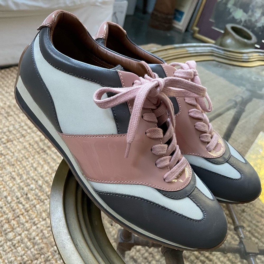 Bally Aleana pink, grey, & white lace up sneakers 8.5